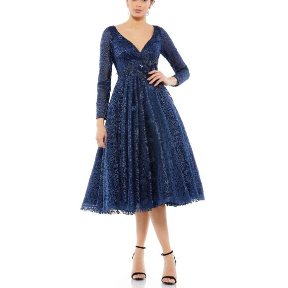 Mac Duggal Dresses & Skirts - Mac Duggal Floral Waist Long Sleeve Dress Navy Size 6 NWT 112181 Elegant MOB